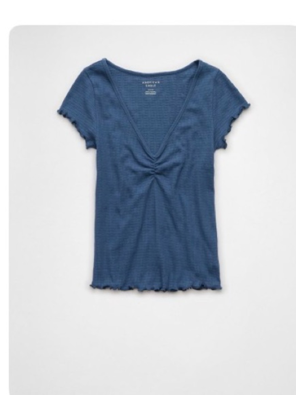 American Eagle Outfitters Blue V-Neck Ribbed Short Sleeve Top